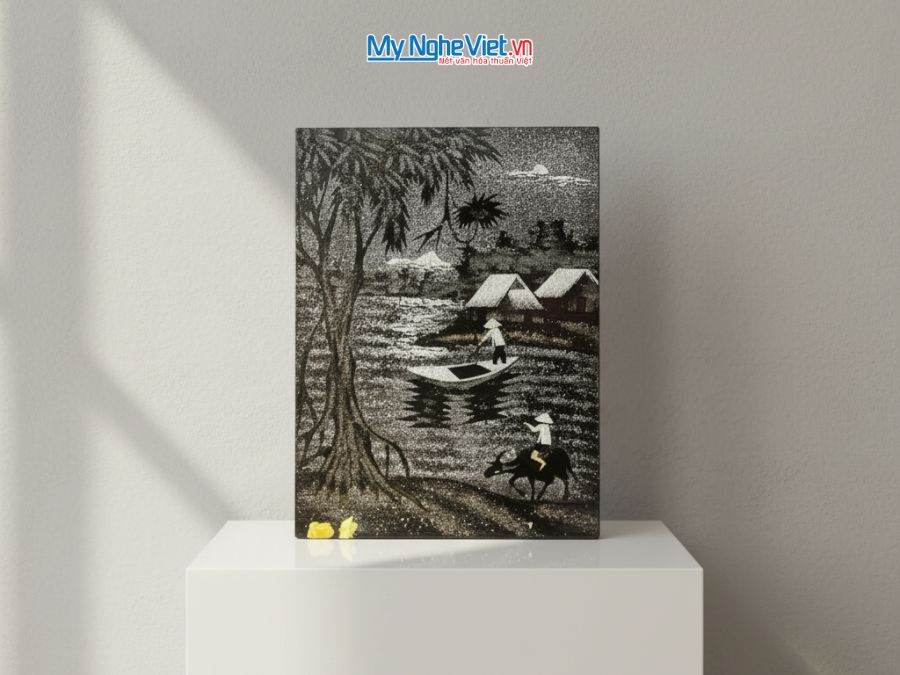 Tranh Sơn Mài Đồng Quê Cẩn Vỏ Trứng 30x40cm TSM345.3