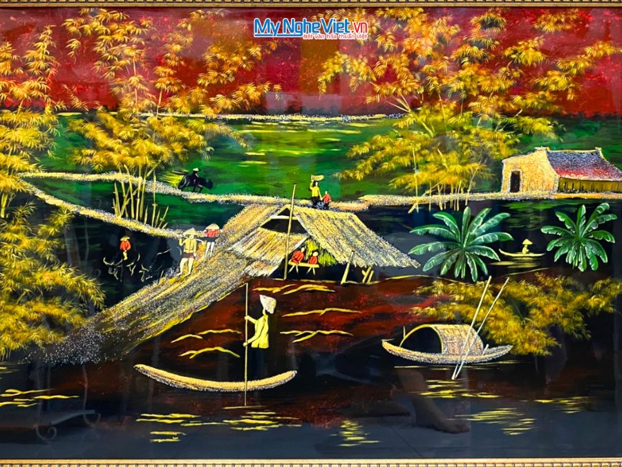 Tranh Sơn Mài Đồng Quê Cao Cấp 94x134cm TSMTBL8121.1