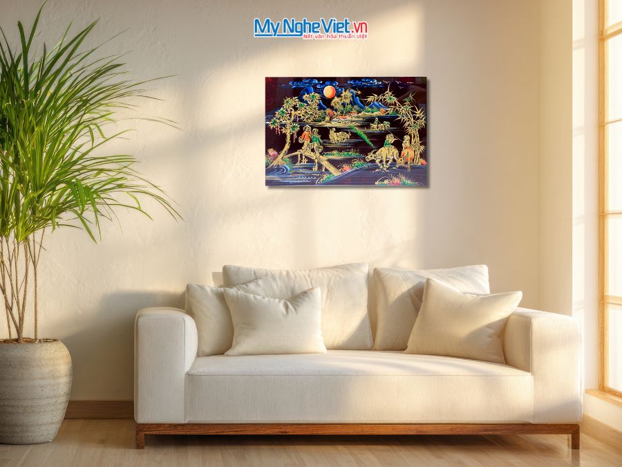 Tranh Sơn Mài Đồng Quê Đắp Nổi Phù Điêu 40x60cm SM4631
