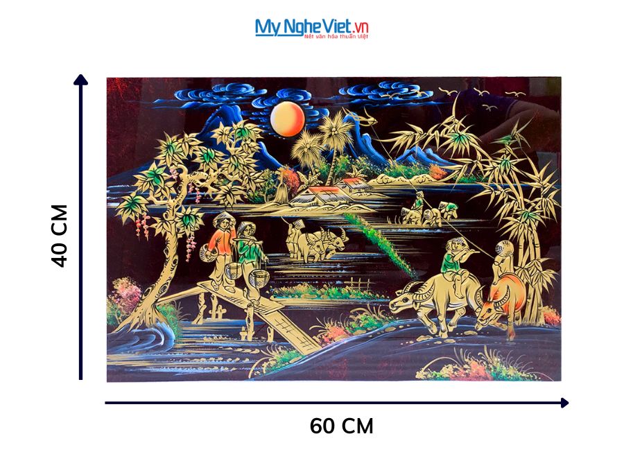 Tranh Sơn Mài Đồng Quê Đắp Nổi Phù Điêu 40x60cm SM4631