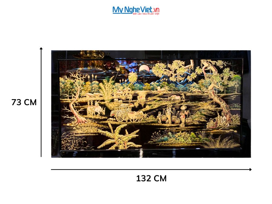 Tranh Sơn Mài Đồng Quê Đắp Nổi Phù Điêu 73x132cm TSM7135-1