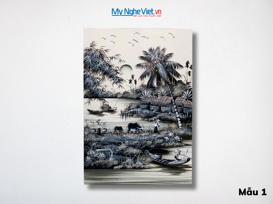Tranh Sơn Mài Đồng Quê Trắng Đen 40x60cm Nhiều Mẫu MNV-TSM46.1