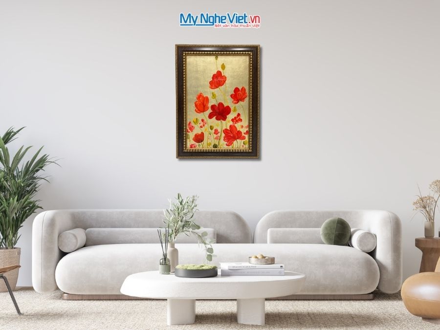 Tranh Sơn Mài Hoa Anh Túc Dát Vàng 54x74cm TSM571-1.19