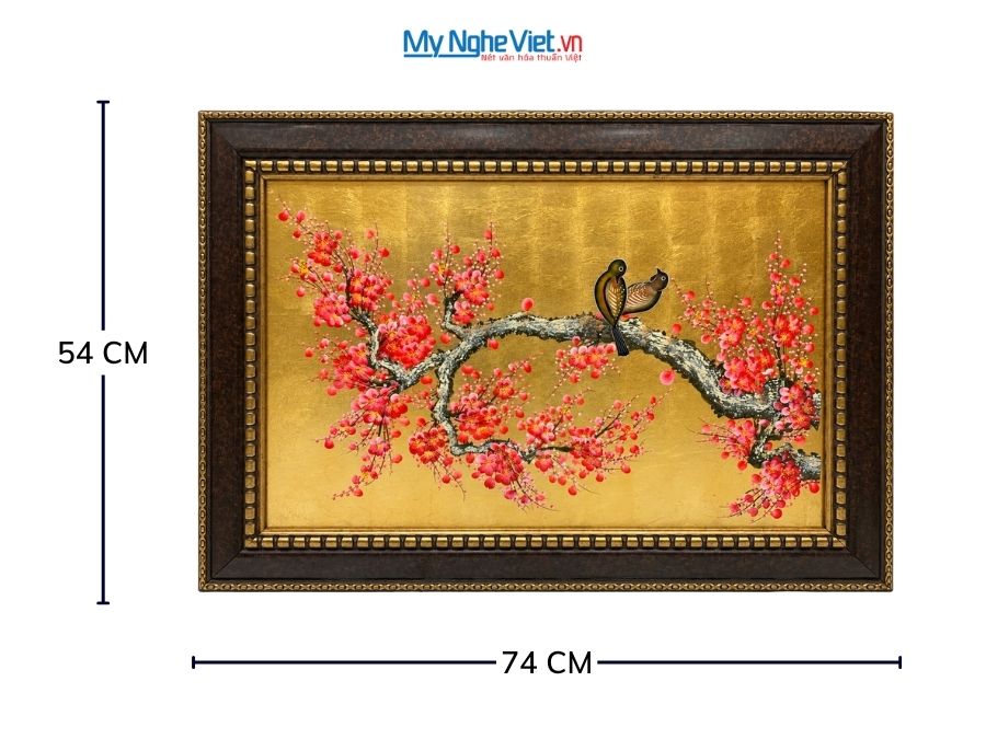 Tranh Sơn Mài Hoa Đào Và Chim Uyên Ương Đỏ 54x74cm TSM571-1.21 