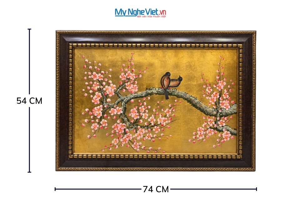Tranh Sơn Mài Hoa Đào Và Chim Uyên Ương Hồng 54x74cm TSM571-1.20