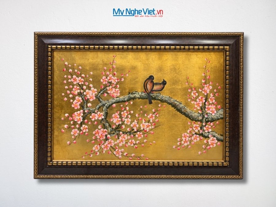 Tranh Sơn Mài Hoa Đào Và Chim Uyên Ương Hồng 54x74cm TSM571-1.20