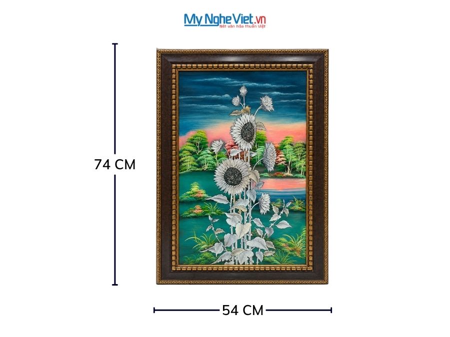 Tranh Sơn Mài Hoa Hướng Dương Cẩn Ốc Nền Xanh 54x74cm TSM571-1.16