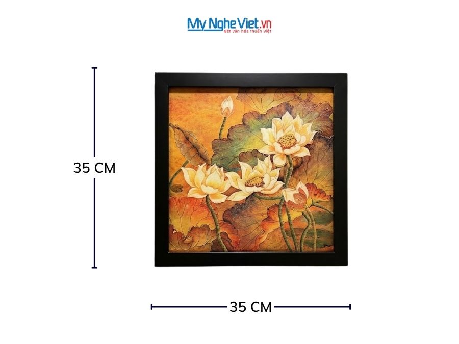 Tranh Sơn Mài Hoa Sen Nền Cam 35x35cm TBL018