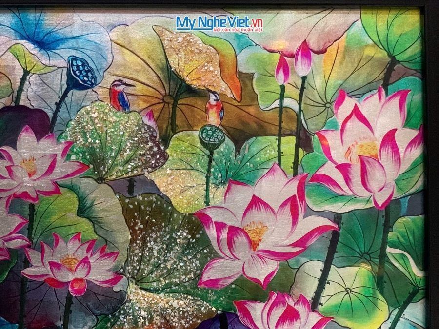 Tranh Sơn Mài Hoa Sen Giả Cổ Dát Bạc 35x45cm TBL34/17K3-13