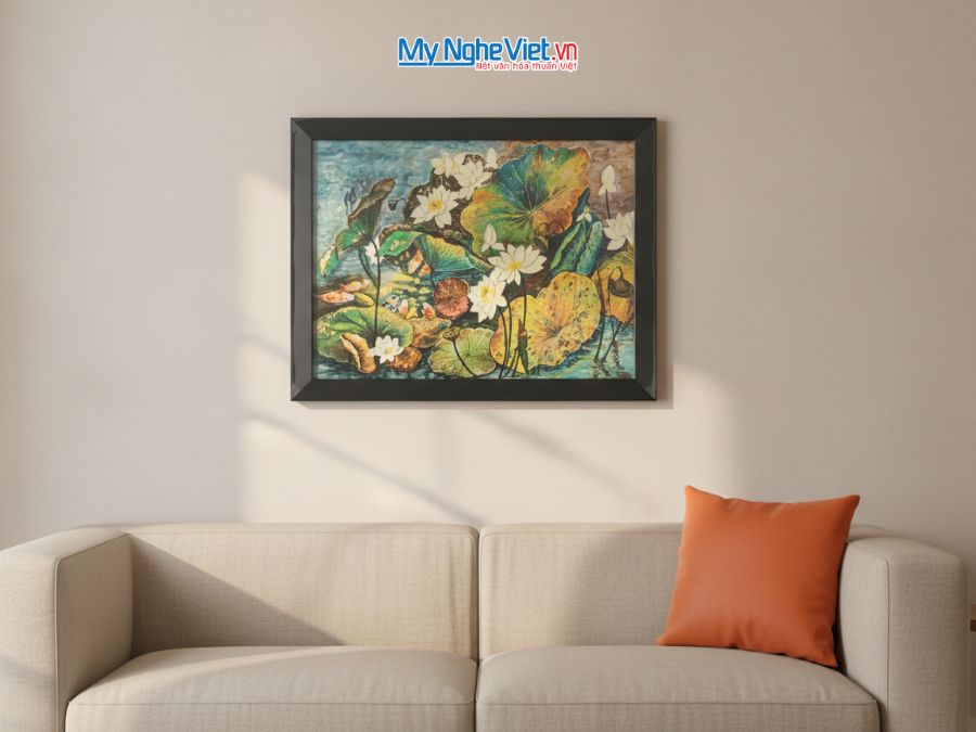 Tranh Sơn Mài Hoa Sen Vẽ Tay 35x45cm TBL34/17K3-1