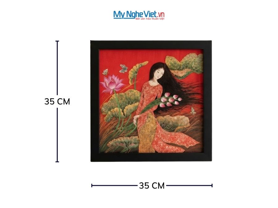 Tranh Sơn Mài Cô Gái Hoa Sen 35x35cm TBL019