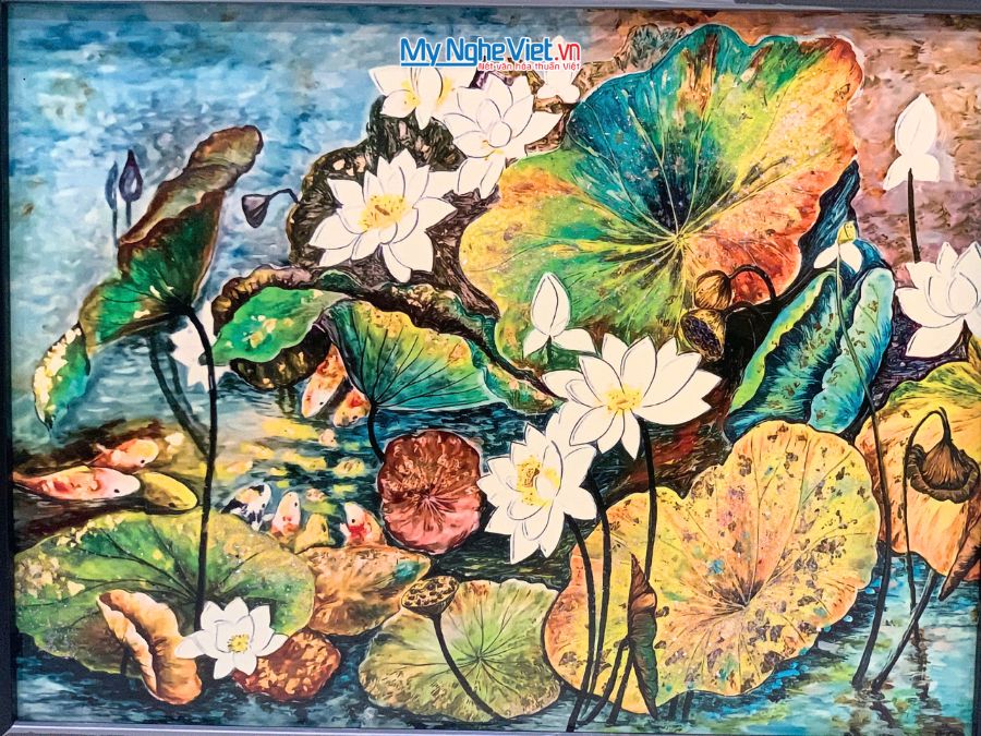 Tranh Sơn Mài Hoa Sen Vẽ Tay 35x45cm TBL34/17K3-1