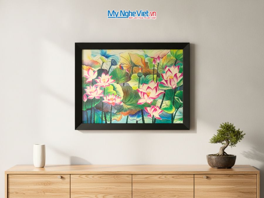 Tranh Sơn Mài Hoa Sen Vẽ Tay 35x45cm TSM3545-1.10