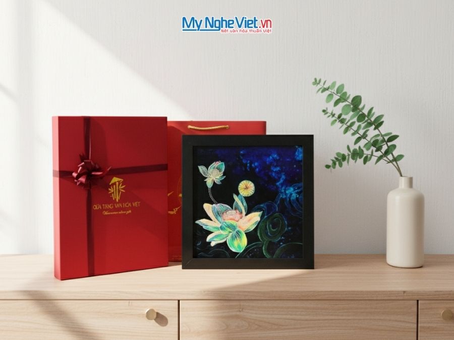 Tranh Sơn Mài Hoa Sen Cao Cấp 35x35cm MNV-TSM3535/2