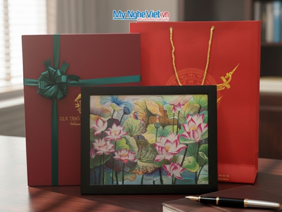 Tranh Sơn Mài Hoa Sen Giả Cổ Dát Bạc 35x45cm TBL34/17K3-13