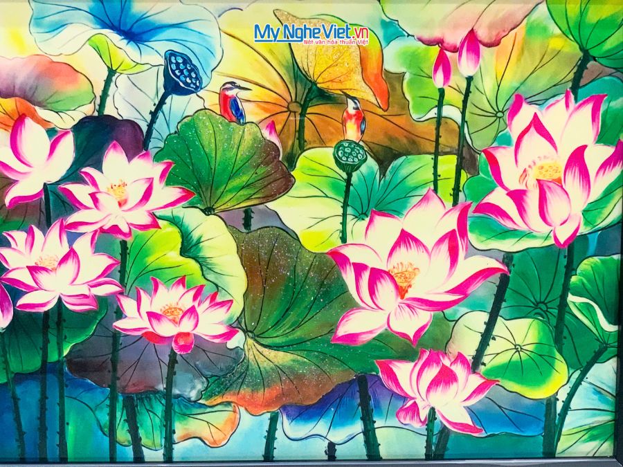 Tranh Sơn Mài Hoa Sen Vẽ Tay 35x45cm TSM3545-1.10