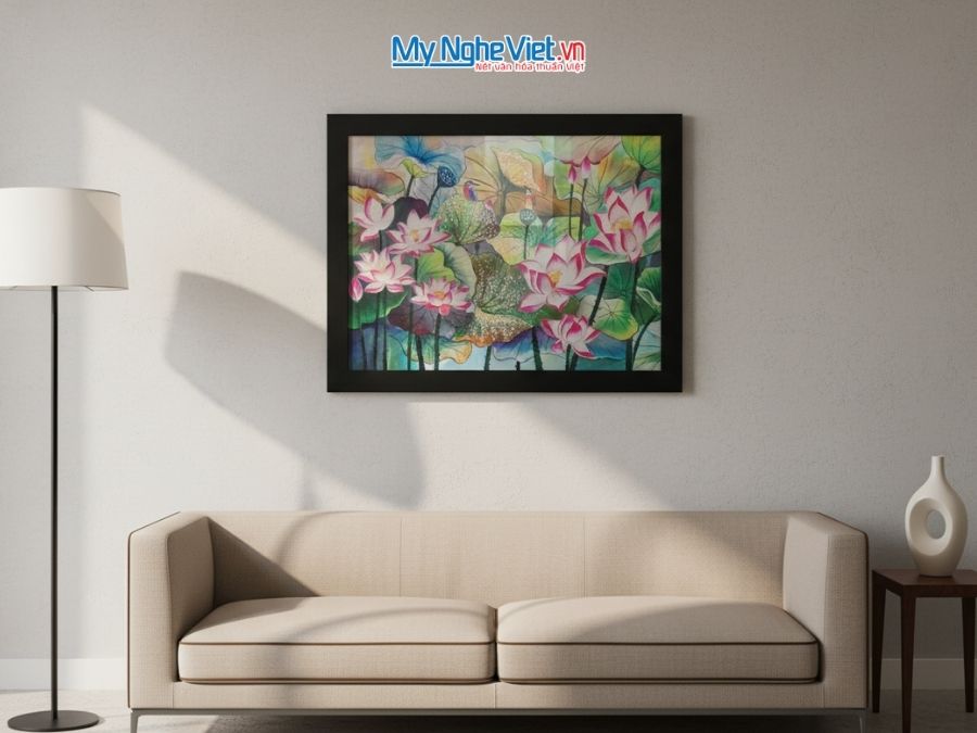 Tranh Sơn Mài Hoa Sen Giả Cổ Dát Bạc 35x45cm TBL34/17K3-13