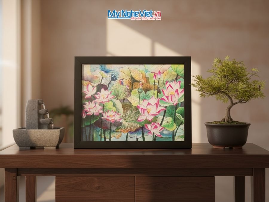 Tranh Sơn Mài Hoa Sen Giả Cổ Dát Bạc 35x45cm TBL34/17K3-13