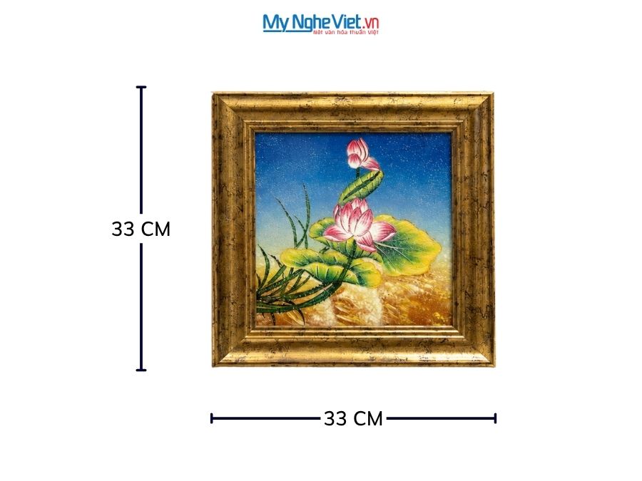 Tranh Sơn Mài Hoa Sen Cẩn Trứng Cao Cấp 33x33cm MNV-TSM300