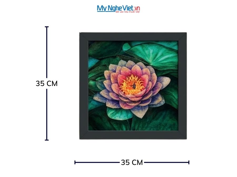 Tranh Sơn Mài Hoa Sen Hồng Cẩn Trứng 35x35cm MNV-TSM3535/9