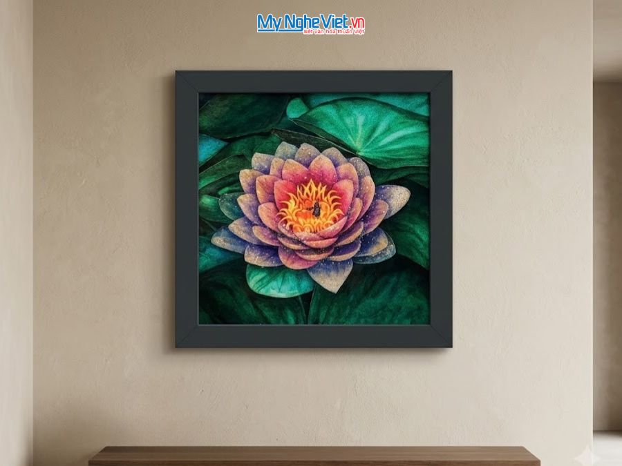Tranh Sơn Mài Hoa Sen Hồng Cẩn Trứng 35x35cm MNV-TSM3535/9