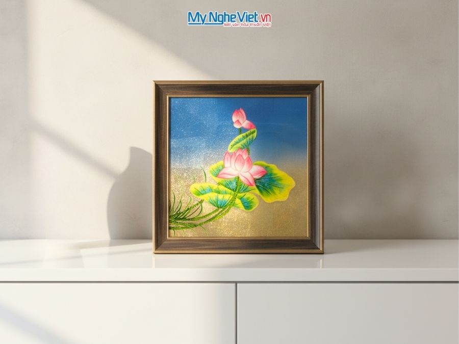 Tranh Sơn Mài Hoa Sen Cao Cấp 24x24cm TSMDH2424-1