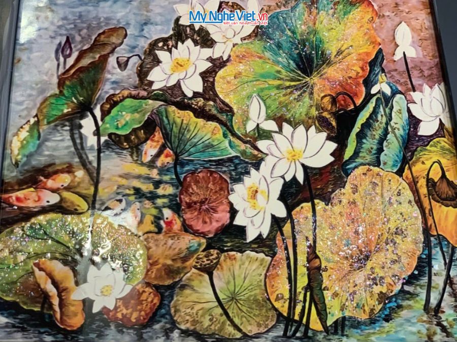 Tranh Sơn Mài Hoa Sen Đa Sắc Vẽ Tay 35x35cm MNV-TSM3535/14