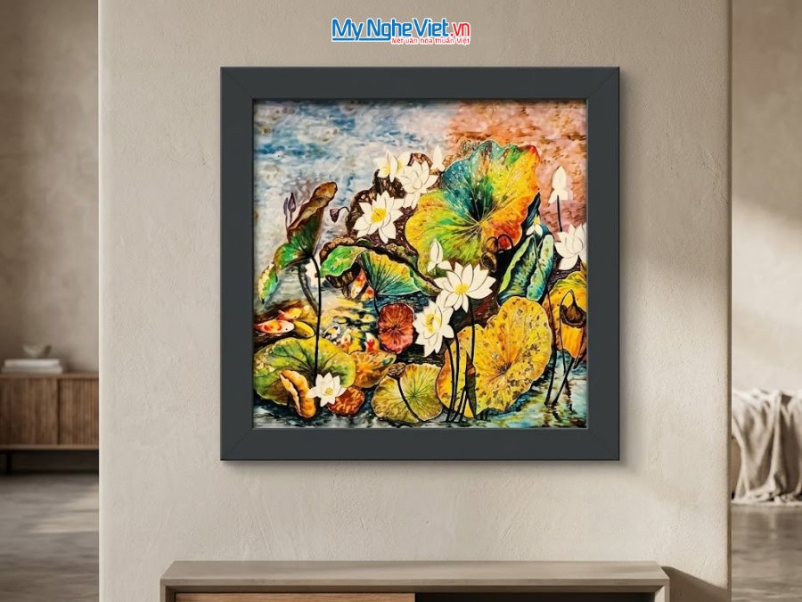 Tranh Sơn Mài Hoa Sen Đa Sắc Vẽ Tay 35x35cm MNV-TSM3535/14