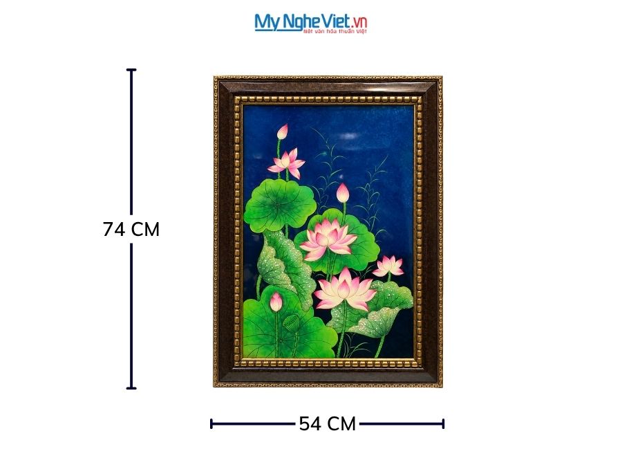 Tranh Sơn Mài Hoa Sen Đắp Nổi Nền Xanh 54x74cm TSM571-1.6.2