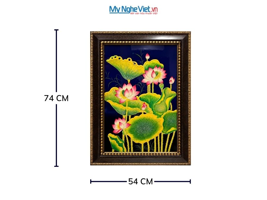 Tranh Sơn Mài Hoa Sen Đắp Nổi Nền Xanh 54x74cm TSM571-1.6