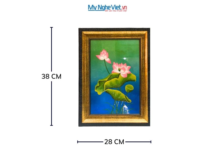 Tranh Sơn Mài Hoa Sen Nền Xanh Lá Đắp Nổi Cao Cấp 28x38cm TSMDH2838-2.2