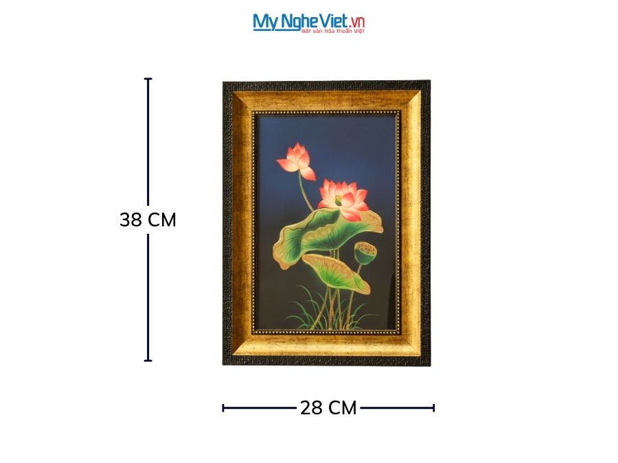 Tranh Sơn Mài Hoa Sen Nền Xanh Đen Đắp Nổi Cao Cấp 28x38cm TSMDH2838-2.3