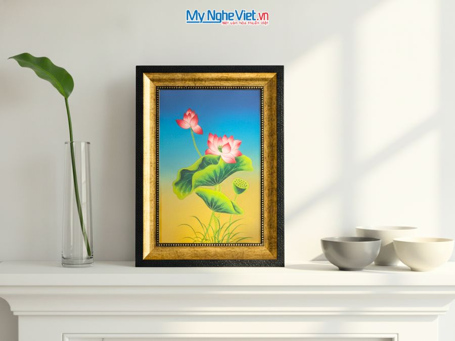 Tranh Sơn Mài Hoa Sen Đắp Nổi Cao Cấp 28x38cm TSMDH2838-2.4