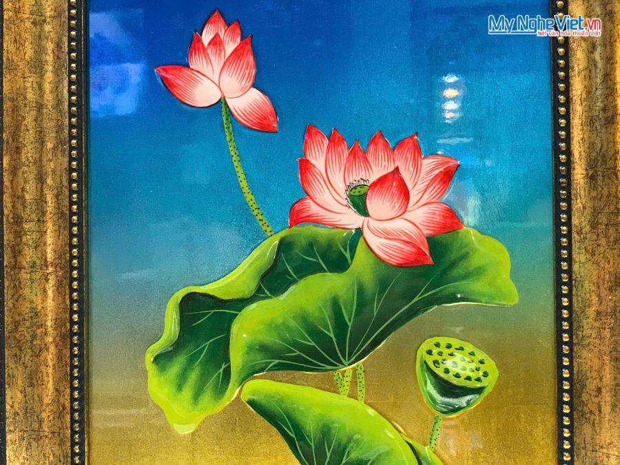 Tranh Sơn Mài Hoa Sen Đắp Nổi Cao Cấp 28x38cm TSMDH2838-2.4