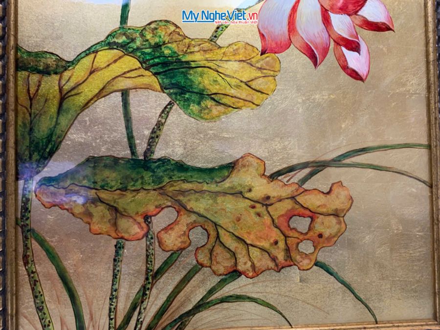 Tranh Sơn Mài Hoa Sen Hồng Dát Vàng 54x74cm TSM571-1.5