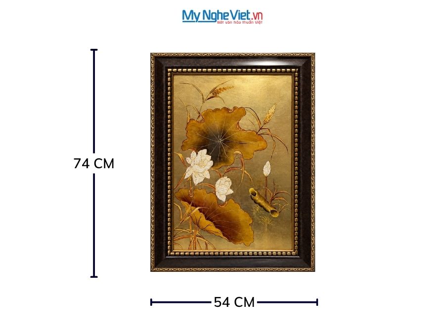 Tranh Sơn Mài Hoa Sen Trắng Dát Vàng 54x74cm TSM571-1.4