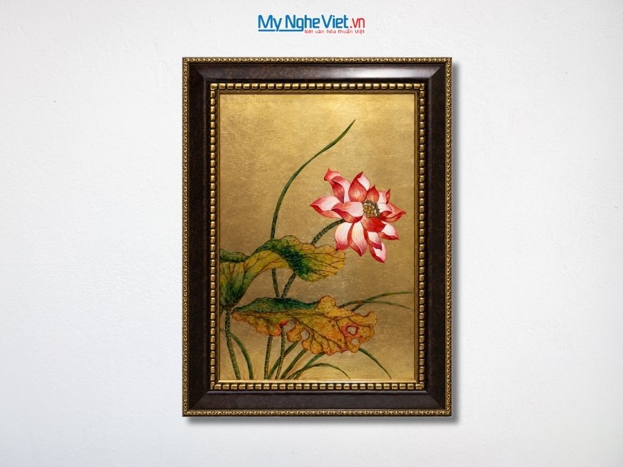 Tranh Sơn Mài Hoa Sen Hồng Dát Vàng 54x74cm TSM571-1.5