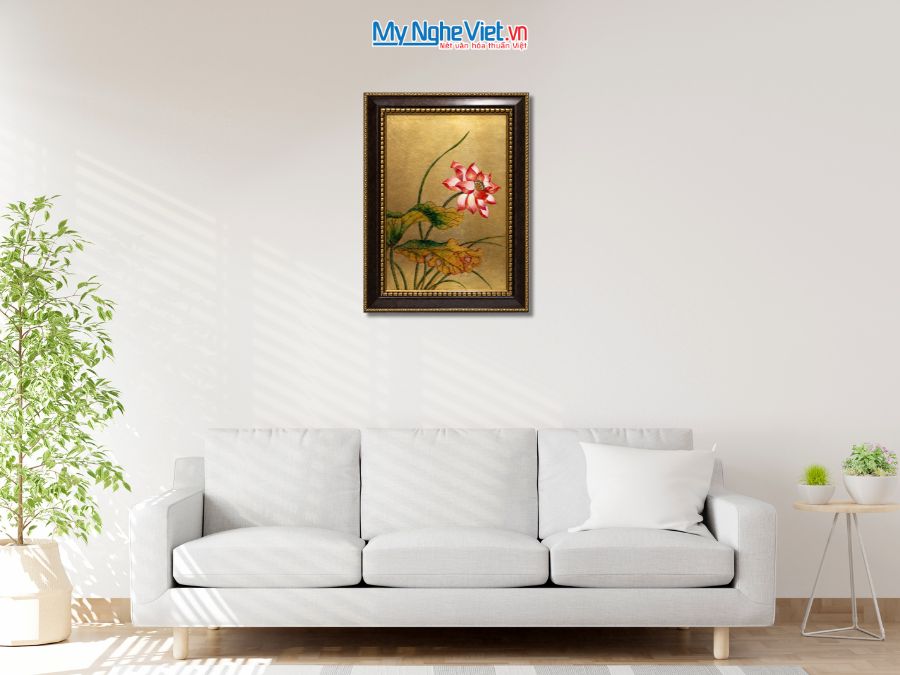 Tranh Sơn Mài Hoa Sen Hồng Dát Vàng 54x74cm TSM571-1.5