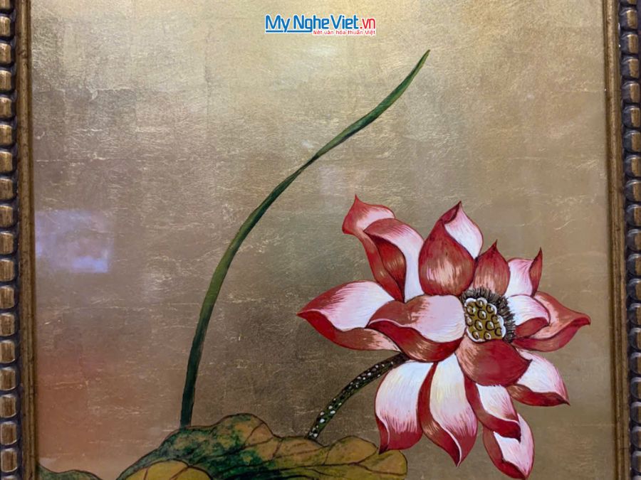 Tranh Sơn Mài Hoa Sen Hồng Dát Vàng 54x74cm TSM571-1.5