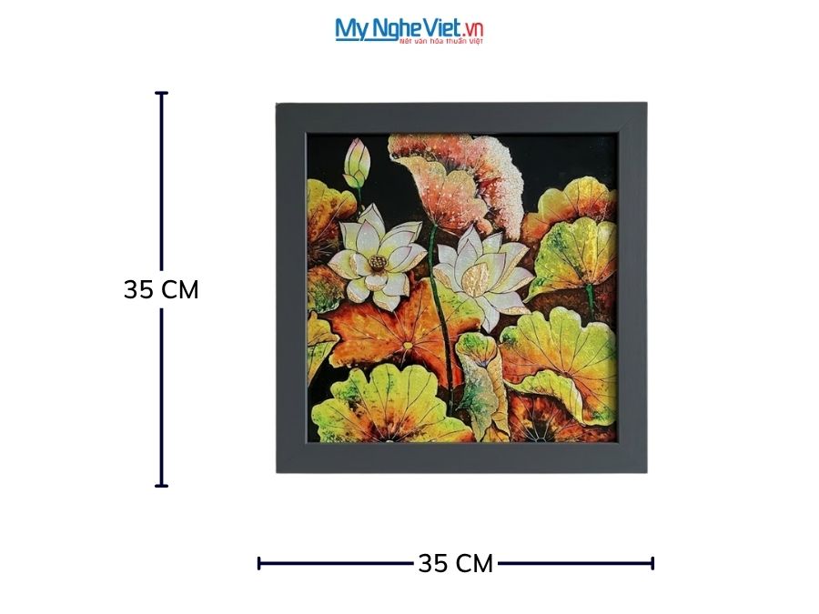 Tranh Sơn Mài Hoa Sen Dát Bạc Nền Đen 35x35cm MNV-TSM3535/11