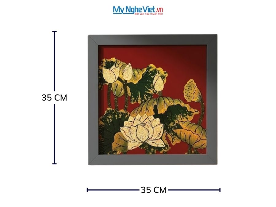 Tranh Sơn Mài Hoa Sen Vẽ Tay Nền Đỏ 35x35cm MNV-TSM3535/15.1