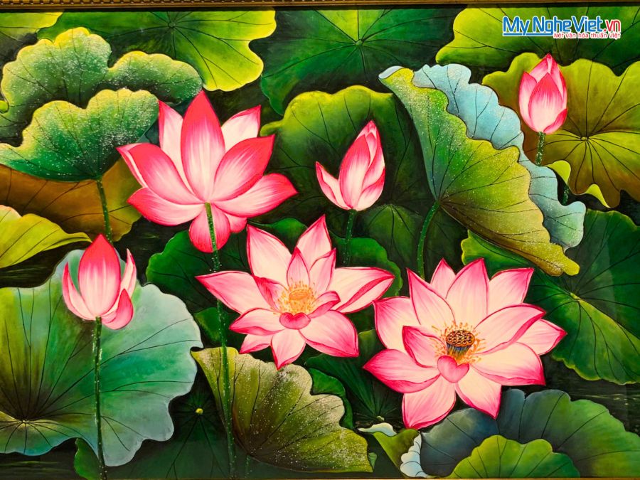 Tranh Sơn Mài Hoa Sen Vẽ Tay Cao Cấp 94x134cm TSMTBL8121-1