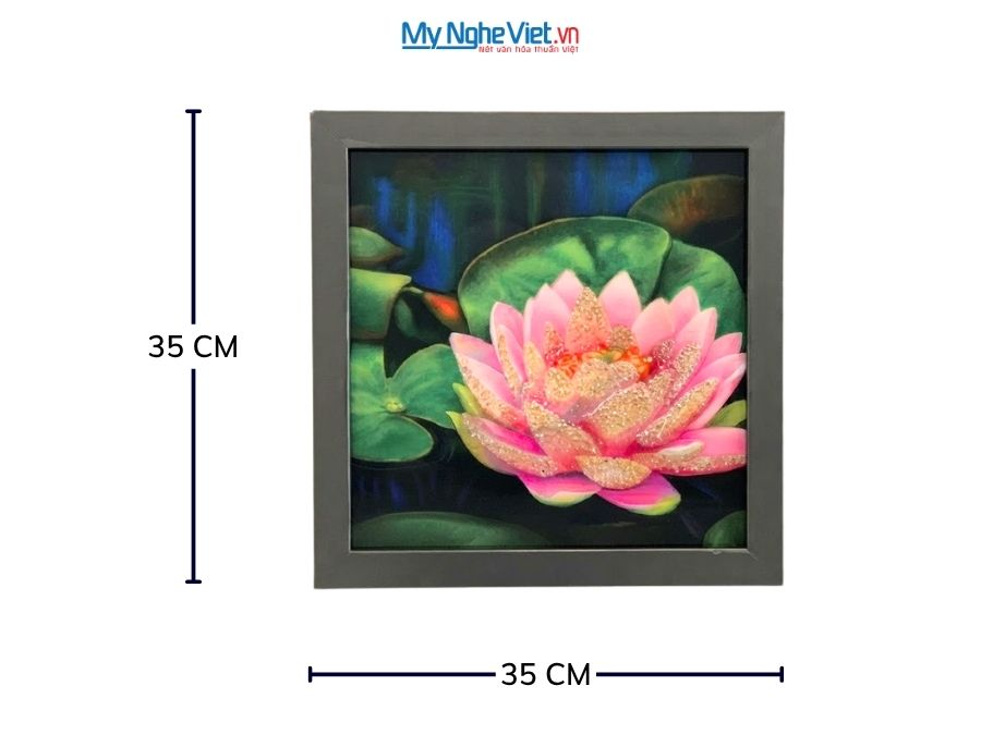 Tranh Sơn Mài Hoa Sen Hồng Cẩn Trứng 35x35cm MNV-TSM3535/10