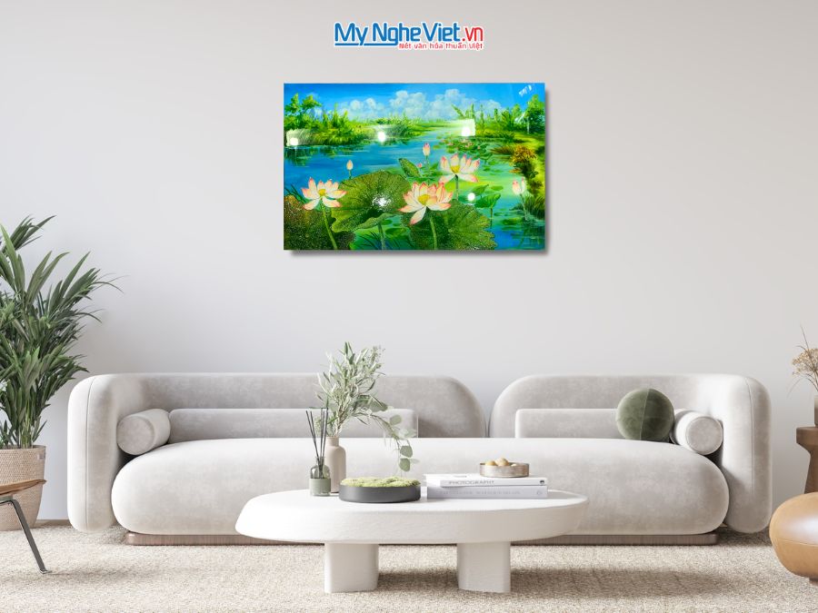 Tranh Sơn Mài Hoa Sen Vẽ Tay Cao Cấp 50x80cm MNV-TSMTK58-3