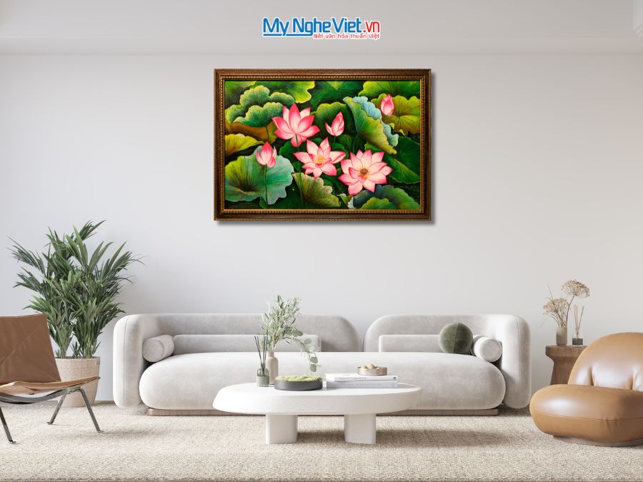 Tranh Sơn Mài Hoa Sen Vẽ Tay Cao Cấp 94x134cm TSMTBL8121-1