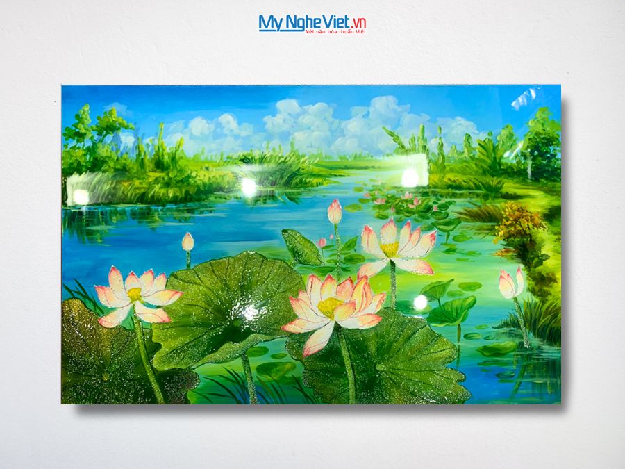 Tranh Sơn Mài Hoa Sen Vẽ Tay Cao Cấp 50x80cm MNV-TSMTK58-3