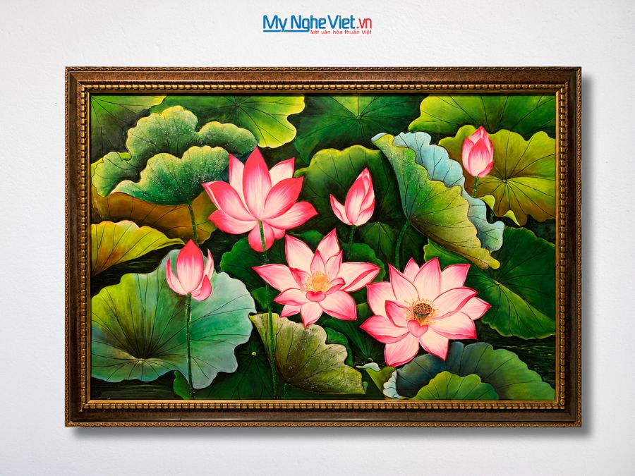Tranh Sơn Mài Hoa Sen Vẽ Tay Cao Cấp 94x134cm TSMTBL8121-1