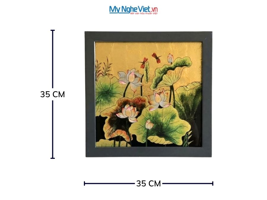 Tranh Sơn Mài Hoa Sen Dát Bạc Nền Vàng 35x35cm MNV-TSM3535/16