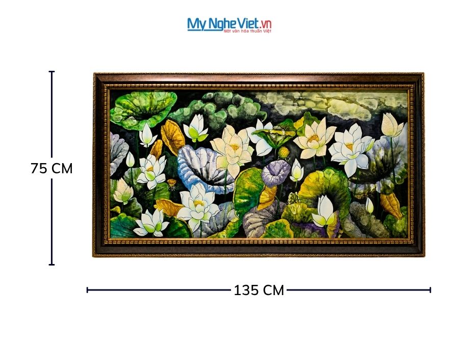 Tranh Sơn Mài Hoa Sen Cẩn Trứng Cao Cấp Nền Đen 75x135cm TSM60120K-HSCT