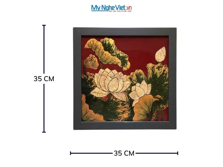 Tranh Sơn Mài Hoa Sen Vẽ Tay Nền Đỏ 35x35cm MNV-TSM3535/19